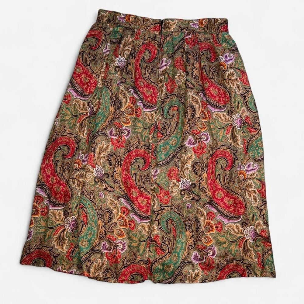 Vintage Miss Astor Paisley Pleated Midi Skirt in Red, Tan, and Green Muted Tones - Picture 6 of 6